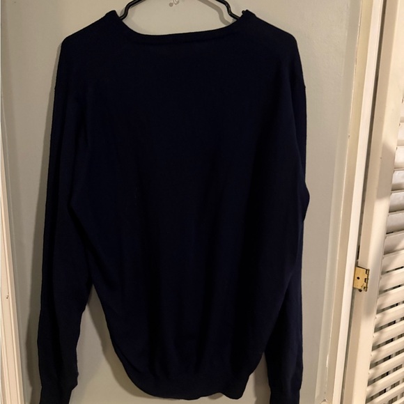 Peter Millar Blue V-Neck Sweater with Long Sleeves and Smooth Knit - Picture 2 of 6